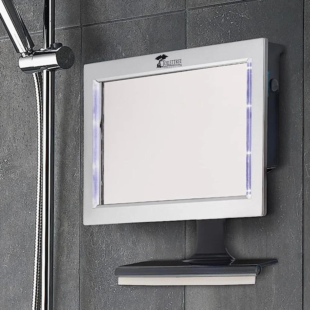 LED Lighted Framed Fogless Shower Mirror with Squeegee